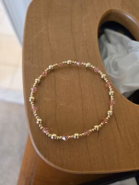 Delicate Pink June Bracelet Crystal & Gold Bead Stretch Bracelet